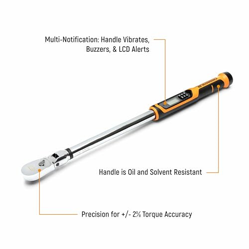 GEARWRENCH 1" 2" FLEX HEAD ELECTRONIC TORQUE WRENCH 25-250 FT/LBS - BLACK/ORANGE