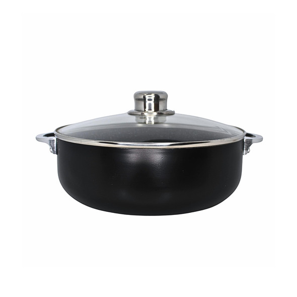 IMUSA 4.4QT BISTRO CERAMIC NONSTICK CALDERO/DUTCH OVEN, GLASS LID - BLACK
