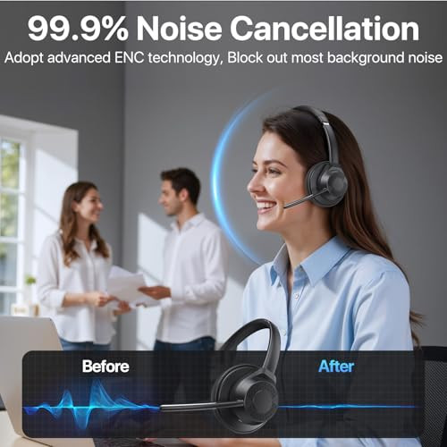 CPTEA Bluetooth Headset, F400, V5.4, Noise Canceling Wireless Mic - Black