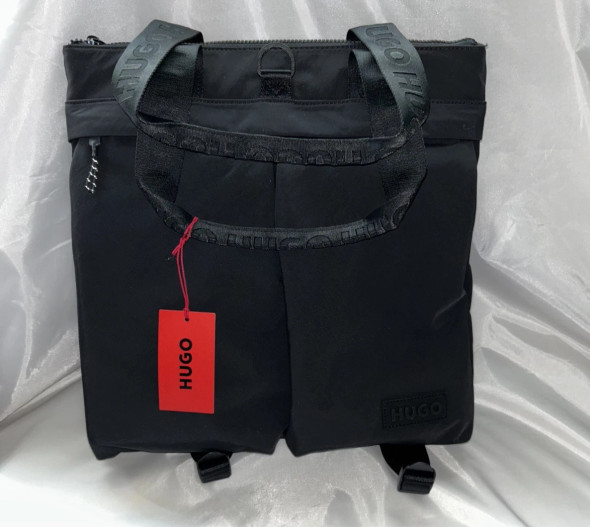 HUGO BOSS LOGO TARIC CONVERTIBLE BACKPACK TOTE - BLACK