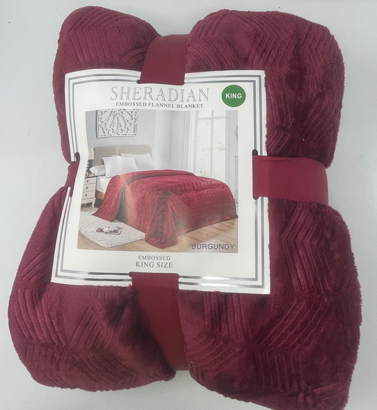 SHERADIAN EMBOSSED FLANNEL BLANKET - SIZE : KING ( 102"X86") - BURGUNDY New