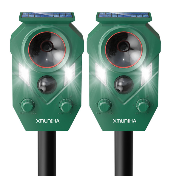 XMUNIHA SOLAR ULTRASONIC ANIMAL REPELLENT OUTDOOR, 2 PACK DEER REPELLENT - GREEN