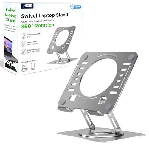 UNCAGED ERGONOMICS SWIVEL LAPTOP STAND FOR ADJUSTABLE COMPUTER IPAD - SILVER