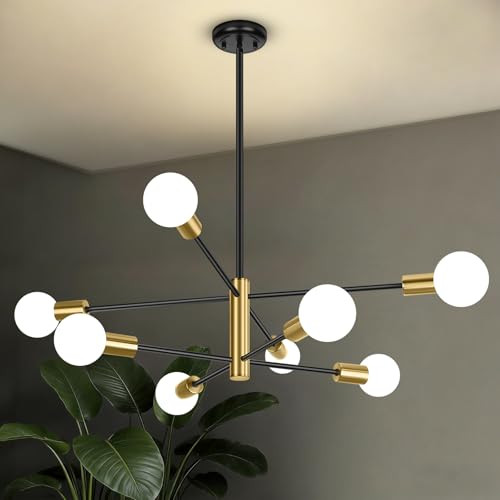 BESLOWE 431" 8-LIGHT MODERN MID CENTURY CHANDELIER JP2034-8BK - BLACK/GOLD