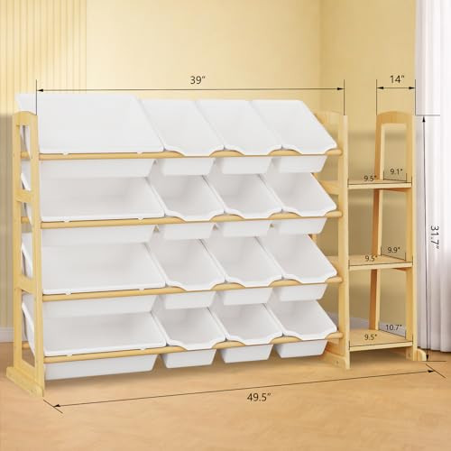 ETITLLY KIDS TOY STORAGE ORGANIZER BOOKSHELF WOODEN SHELF 49.5*31.7*14IN - WHITE