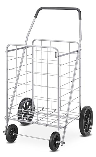 Whitmor Deluxe Utility Foldable Shopping Cart with Wheels 100 Lb Capacity Gray