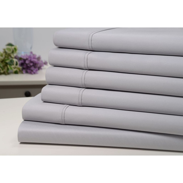 KATHY IRELAND 1,500TC BAMBOO COTTON 6-PIECE SHEET SET - KING - SILVER GRAY New