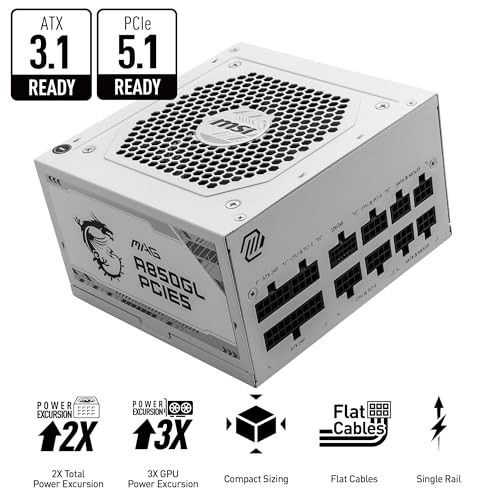 MSI MAG A850GL PCIE5 WHITE 850W ATX 3.1 & PCIe 5.1 Ready MAGA850GLPCIE5WT