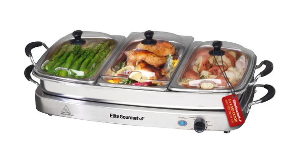 ELITE GOURMET ELITE PLATINUM TRIPLE BUFFET SERVER STAINLESS STEEL EWM-9933