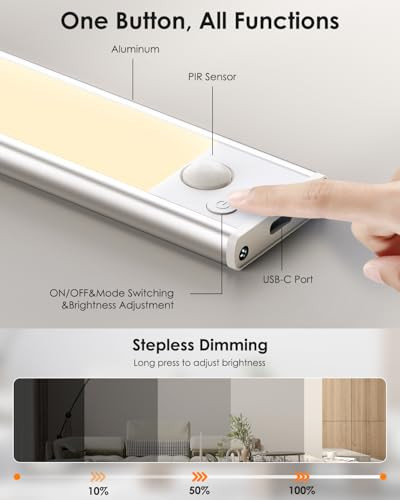 VERREN UNDER CABINET LIGHTING UPGRADED 3200MAH RECHARGEABLE LED WHITE 2PACK