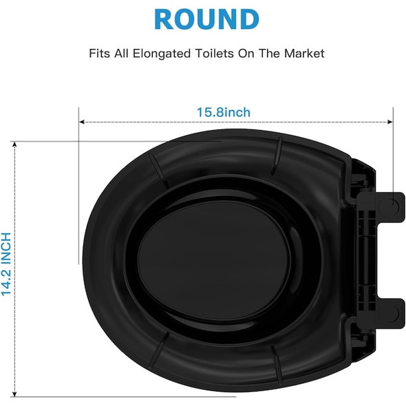 QEETEX ROUND TOILET SEAT FOR ADULT AND CHILD BUILT-IN POTTY TRAINING SEAT, BLACK New
