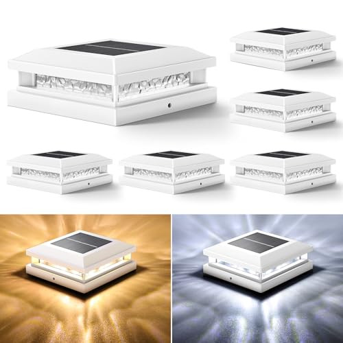 Bosceos Solar Post Cap Lights 6-Pack, 2 Modes 16LEDs Bright Solar Post Lights