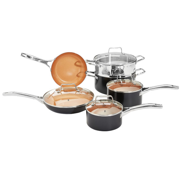 AMAZON BASICS CERAMIC NONSTICK COOKWARE SET, FRIENDSHIP GOLD - CC101AZ