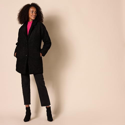 AMAZON ESSENTIALS TEDDY BEAR FLEECE OVERSIZED FIT LAPEL JACKET XS BLACK New