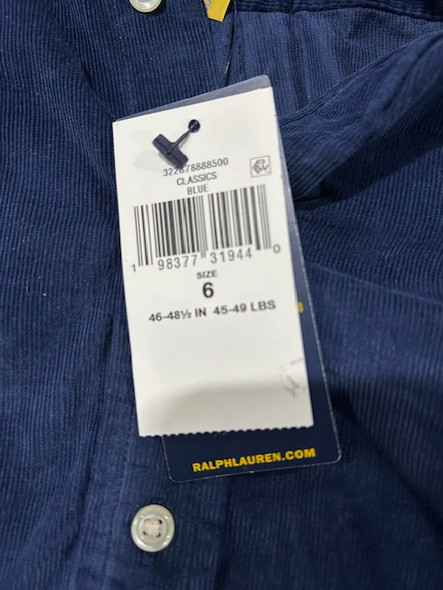 POLO RALPH LAUREN BLUE KIDS BUTTON DOWN LONG SLEEVE SHIRT - SIZE: YOUTH 6 - BLUE New
