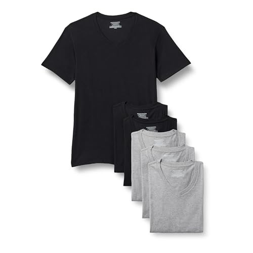 AMAZON ESSENTIALS Men's Cotton V-Neck Undershirt 6 Pack 2XL - BLK/GRY