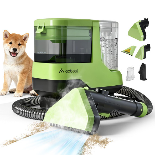 AAOBOSI Portable Carpet Cleaner Machine, 17Kpa Upholstery Steam Cleaner, Green