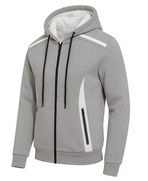 BLU ROCK MEN'S FLEECE LINED REFLECTIVE TECH FULL ZIP HOODIE - S - HEATHER GRAY New