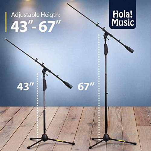 HOLA! MUSIC MICROPHONE STAND TRIPOD BOOM ARM FLOOR ADJUSTABLE - BLACK