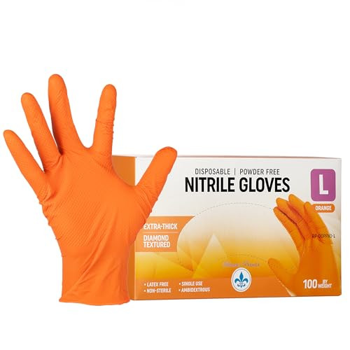 ROYALTY PREMIER 8 Mil Disposable ORANGE Nitrile Rubber Gloves 100 Count Large New