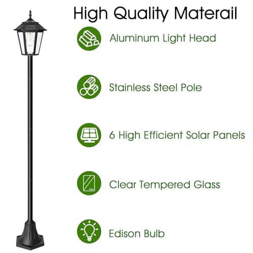 EYROSA 66" METAL SOLAR LAMP POST LIGHT 50 LUMENS 2 PACK SOLAR A03W - BLACK