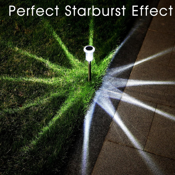 SOLAR OUTDOOR LIGHTS 10 PACK WATERPROOF STAKE LIGHTS - COOL WHITE SILVER