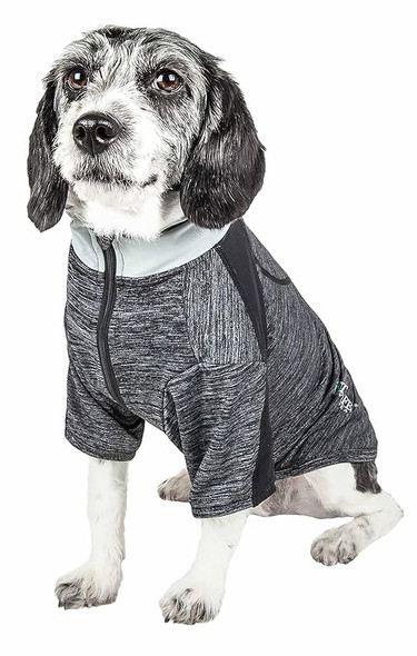 PET LIFE ACTIVE 'CHEWITT WAGASSY' 4-WAY STRETCH SLEEVE DOG SMALL - BLACK/GRAY New