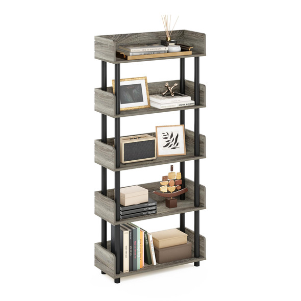 Furinuo Turn-N-Tube 5-Tier Toolless Display Rack, French Oak/Black