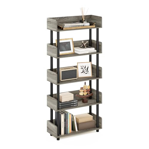 Furinuo Turn-N-Tube 5-Tier Toolless Display Rack, French Oak/Black