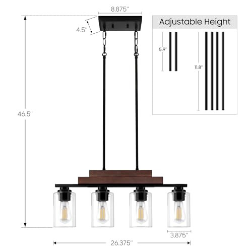 VERRON 4-Light Linear Chandeliers for Dining Room - Black & Reddish Brown
