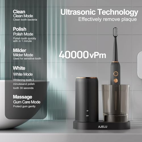 AJELU SONIC ELECTRIC TOOTHBRUSH DRYING STORAGE HOLDER 8 BRUSH HEADS - BLACK
