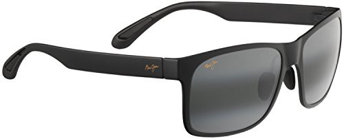 Maui Jim Sunglasses RED SANDS RECTANGULAR - MATTE BLACK/GRAY POLARIZED 59/17-140