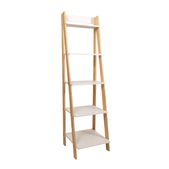 95083 ADEPTUS SOLID PINE WOOD 5 SHELF LADDER BOOKSHELF - WHITE NATURAL