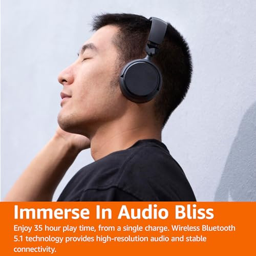 AMAZON BASICS BLUETOOTH ON-EAR HEADPHONES WIRELESS WITH MICROPHONE - BLACK