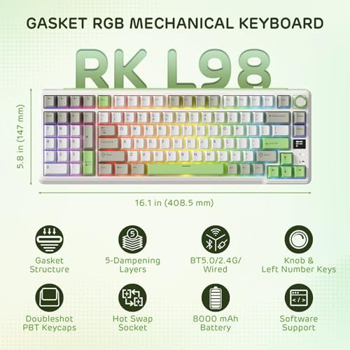 RK ROYAL KLUDGE L98 WIRELESS MECHANICAL KEYBOARD (LINEAR CREAM SWITCH) - GREEN