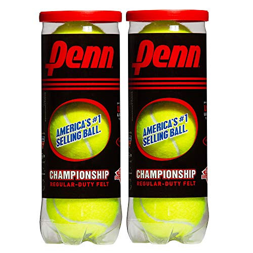 PENN CHAMPIONSHIP TENNIS BALLS - REGULAR DUTY FELT PRESSURIZED - 2 CAN 6 BALLS