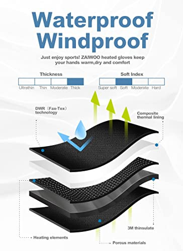 ZAIWOO HEATED GLOVES 4800MAH RECHARGEABLE WATERPROOF BATTERY BLACK SMALL