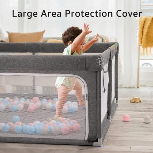 UANLAUO BABY PLAY PEN SAFETY BABY PLAY YARDS 59"×59" PLAYPEN-GRAY-04 - GRAY