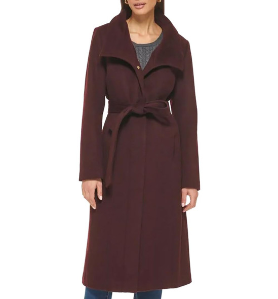 352SW430 COLE HAAN WOMEN'S LONG SLEEVE FORMAL SLICK WOOL COAT_SIZE 10_BGRD