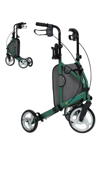 ELENKER 3 WHEEL ROLLATOR WALKER FOR SENIORS, WITH 10" FRONT WHEEL - GREEN