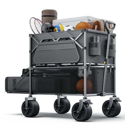 EVERYFUN 480LBS FOLDABLE DOUBLE DECKER WAGON CART BEACH CARTS PW-520A - GRAY