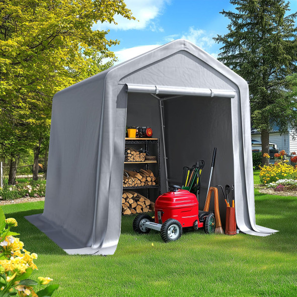 GENERIC 6X8FT CARPORT SHELTER WITH ROLL-UP MESH WINDOWS & REINFORCED FRAME,BLACK