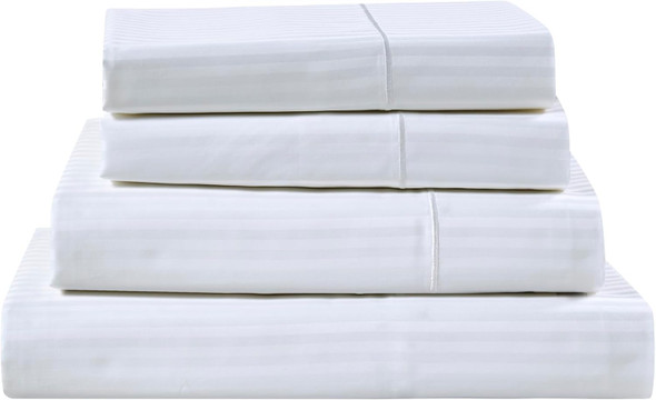 KATHY IRELAND HOME STRIPE 3-PIECE COTTON SHEET SET - TWIN - WHITE