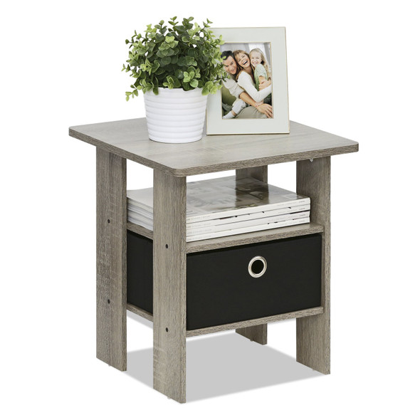 FURINNO ANDREY SIDE TABLE END NIGHT STAND OPEN SHELVES STORAGE 11157GYW/BK -NEW New