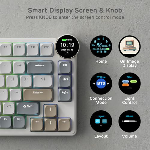 RK ROYAL KLUDGE  N80 Low Profile Mechanical Keyboard w/Smart Display Screen