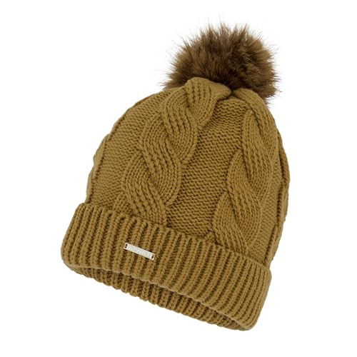 OLSP982W SPYDER WOMEN'S CABLE KNIT POM POM BEANIE TAUPE - OS - NEW New