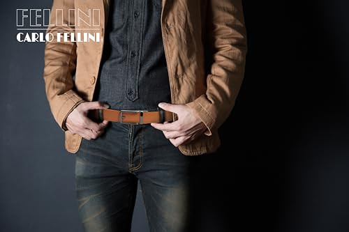 CARLO FELLINI LEATHER RATCHET BELT MEN – ADJUSTABLE - TAN BELT BLACK BUCKLE