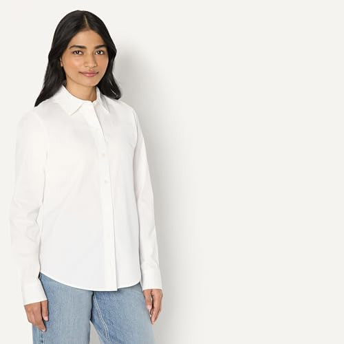 AMAZON ESSENTIALS WOMEN'S REGULAR FIT STRETCH POPLIN BUTTON-UP DRESS -M- WHITE New