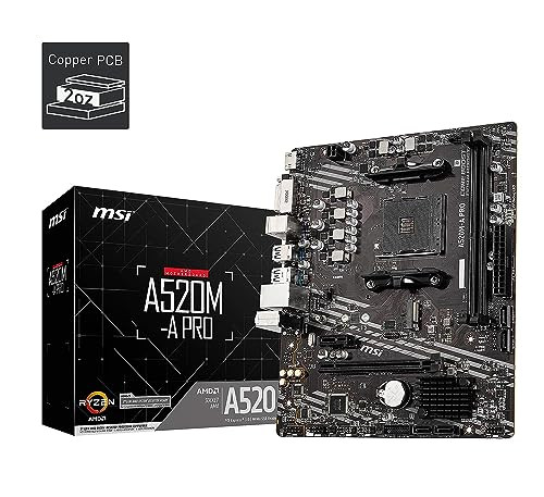 MSI GAMING MOTHERBOARD AMD RYZEN 5000 AM4 DDR4 PCIE 3.0 M.2 A520M-APRO - BLACK New