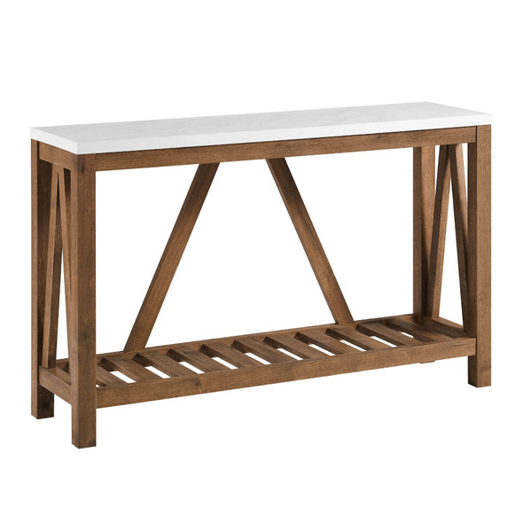 WALKER EDISON FARMHOUSE ACCENT LIVING ROOM END TABLE, 52 INCH, MARBLE/WALNUT